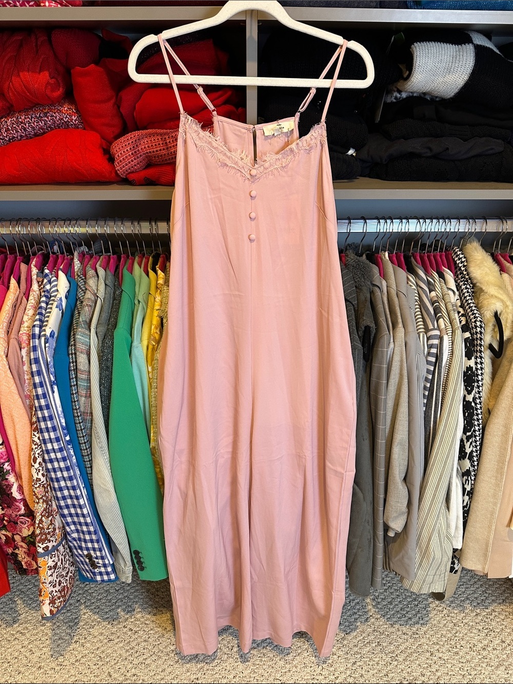 Entro pink sleeveless adjustable strap back zipper 2 pocket jumpsuit size M NWT